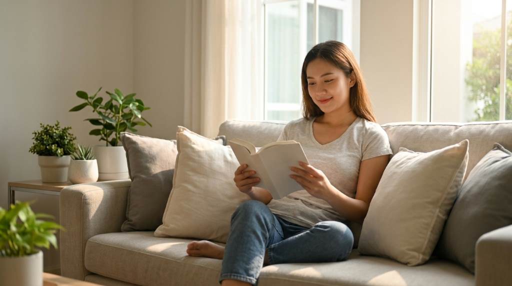 American adult practicing stress management techniques