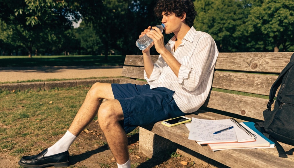 A man taking a restful outdoor break during a study session.