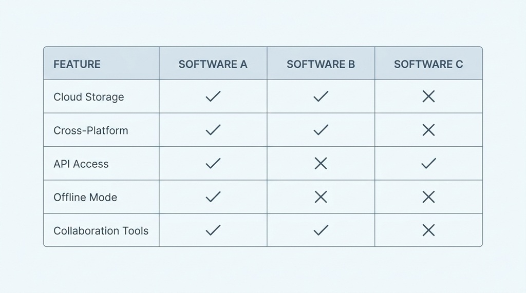 Side-by-side comparison chart showing key features of career software tools.
