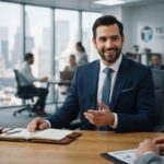 Man smiling confidently while answering tough job interview questions