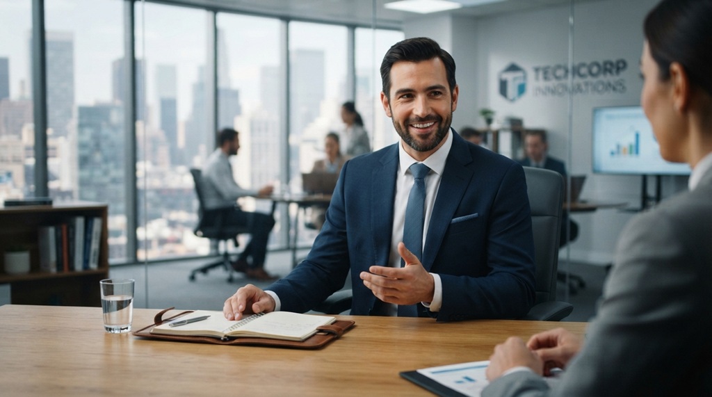 Man smiling confidently while answering tough job interview questions